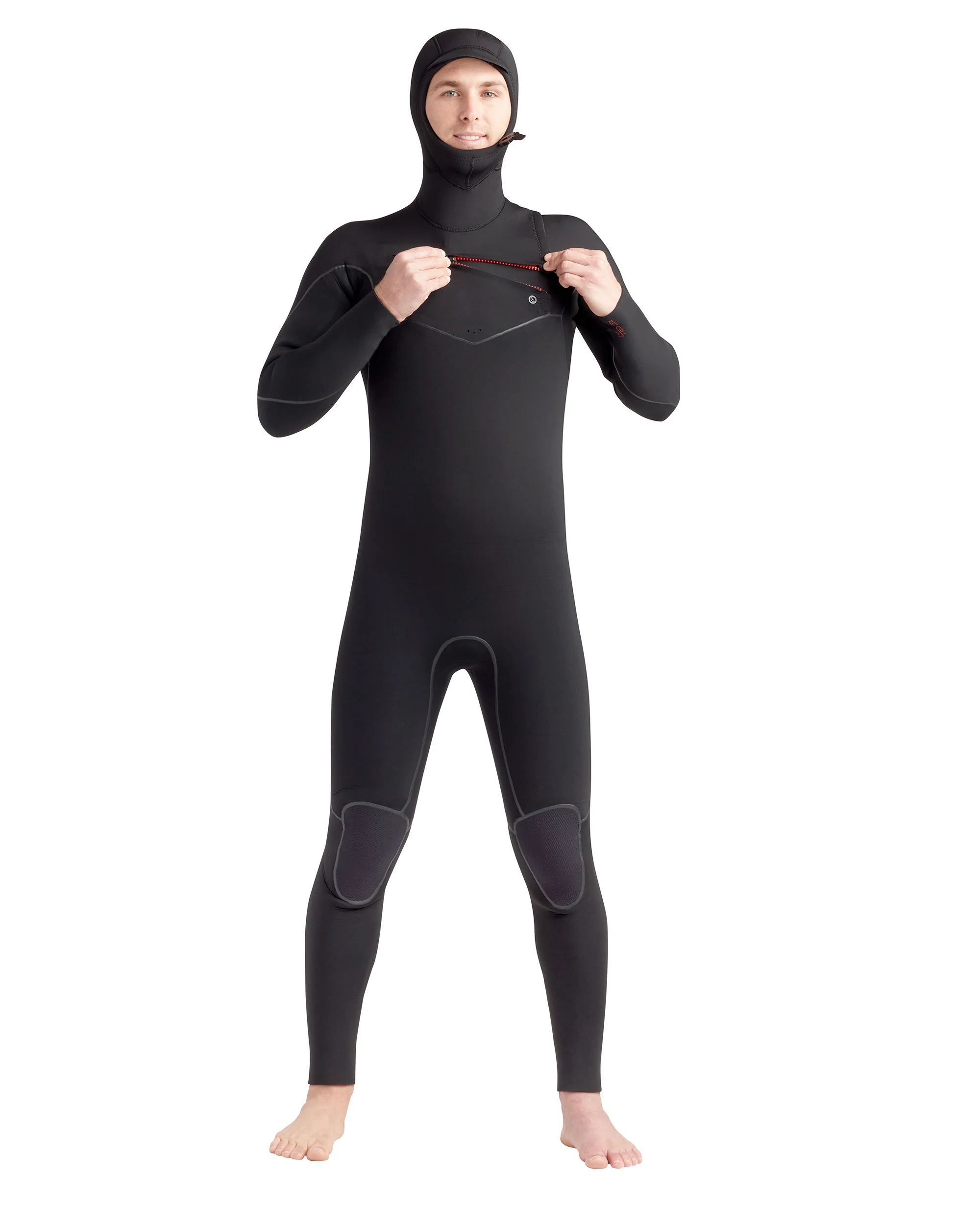 Red Cell 5/4/3mm Men's Chest-Zip Hooded Fullsuit - Black - Image 3