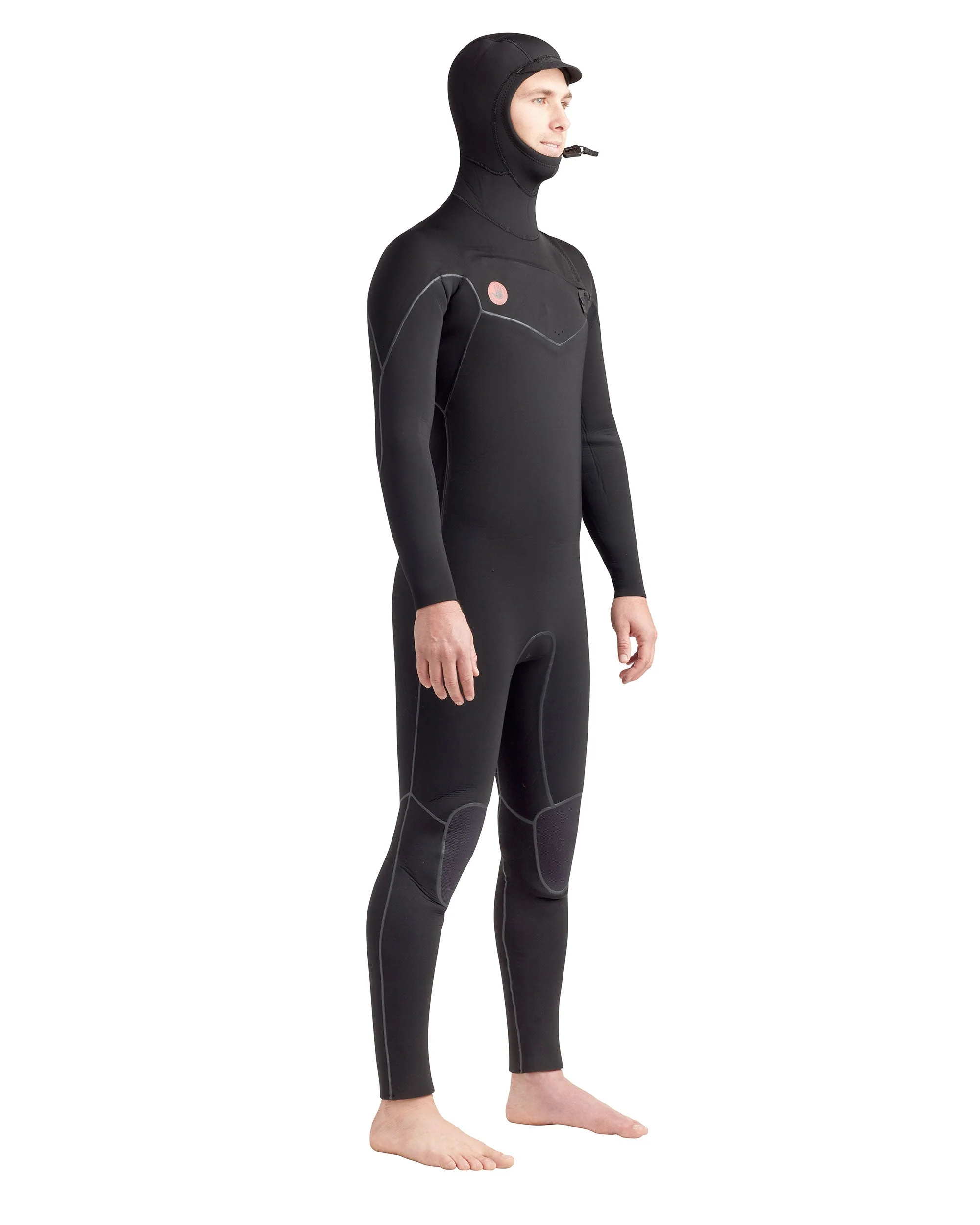 Red Cell 4/3mm Men's Chest-Zip Hooded Fullsuit - Black - Image 10