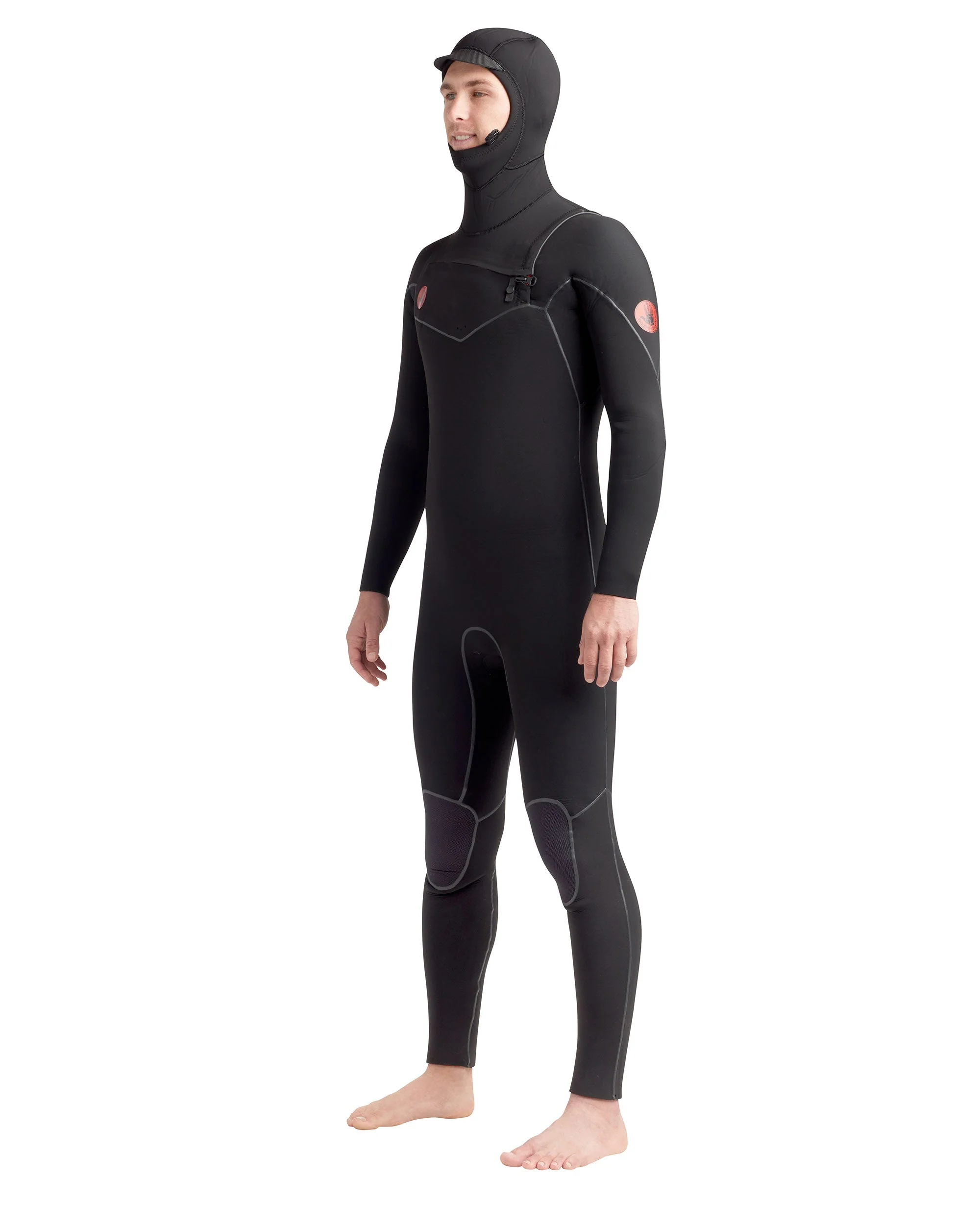 Red Cell 4/3mm Men's Chest-Zip Hooded Fullsuit - Black - Image 12