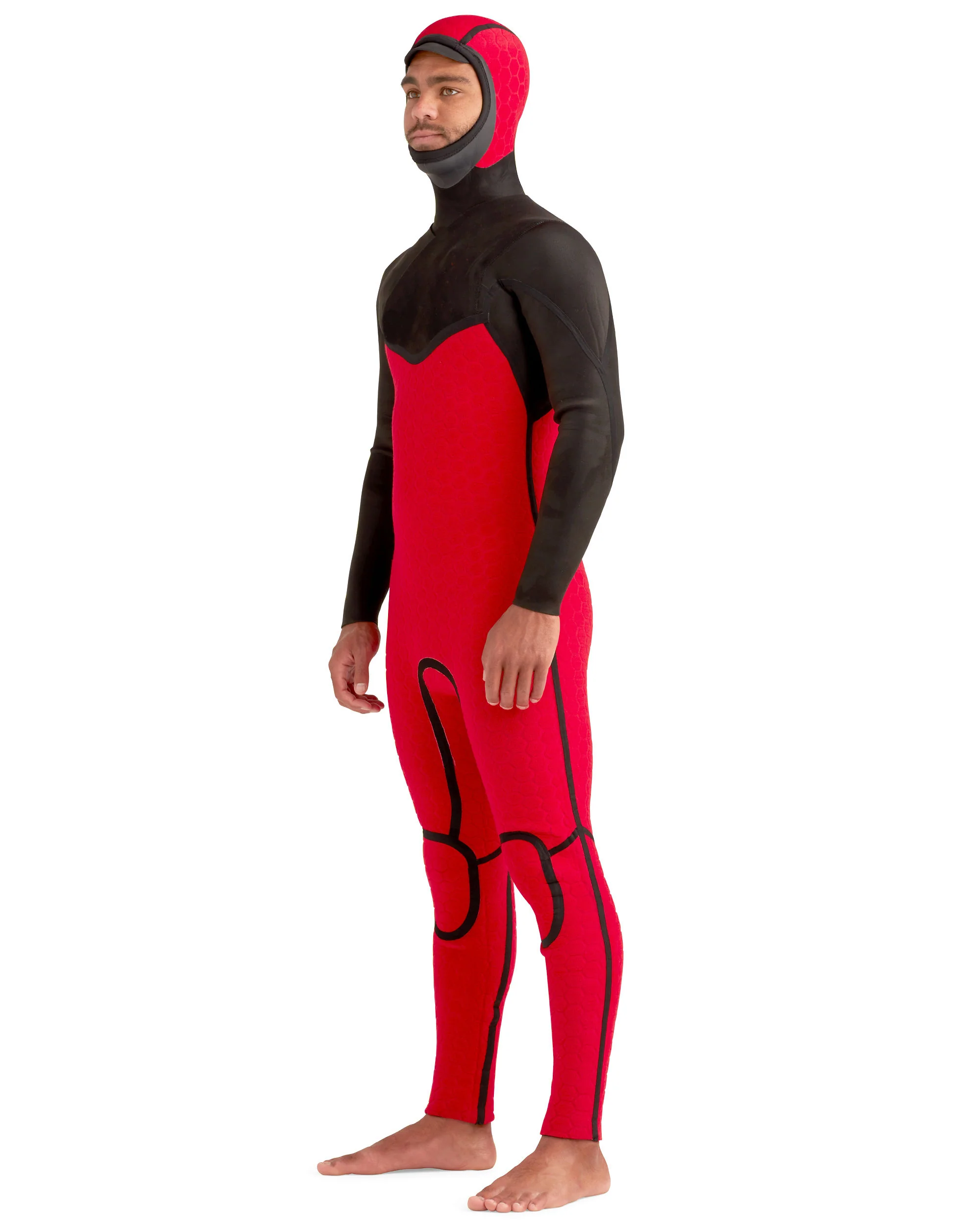 Red Cell 4/3mm Men's Chest-Zip Hooded Fullsuit - Black - Image 7