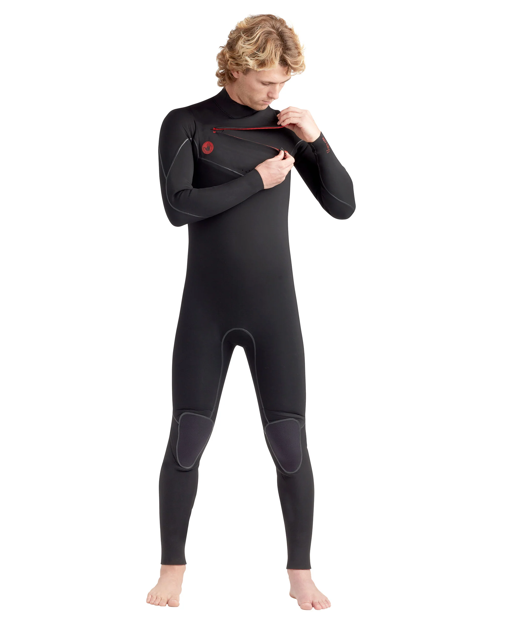 Red Cell 3/2mm Men's Chest-Zip Fullsuit - Black - Image 6