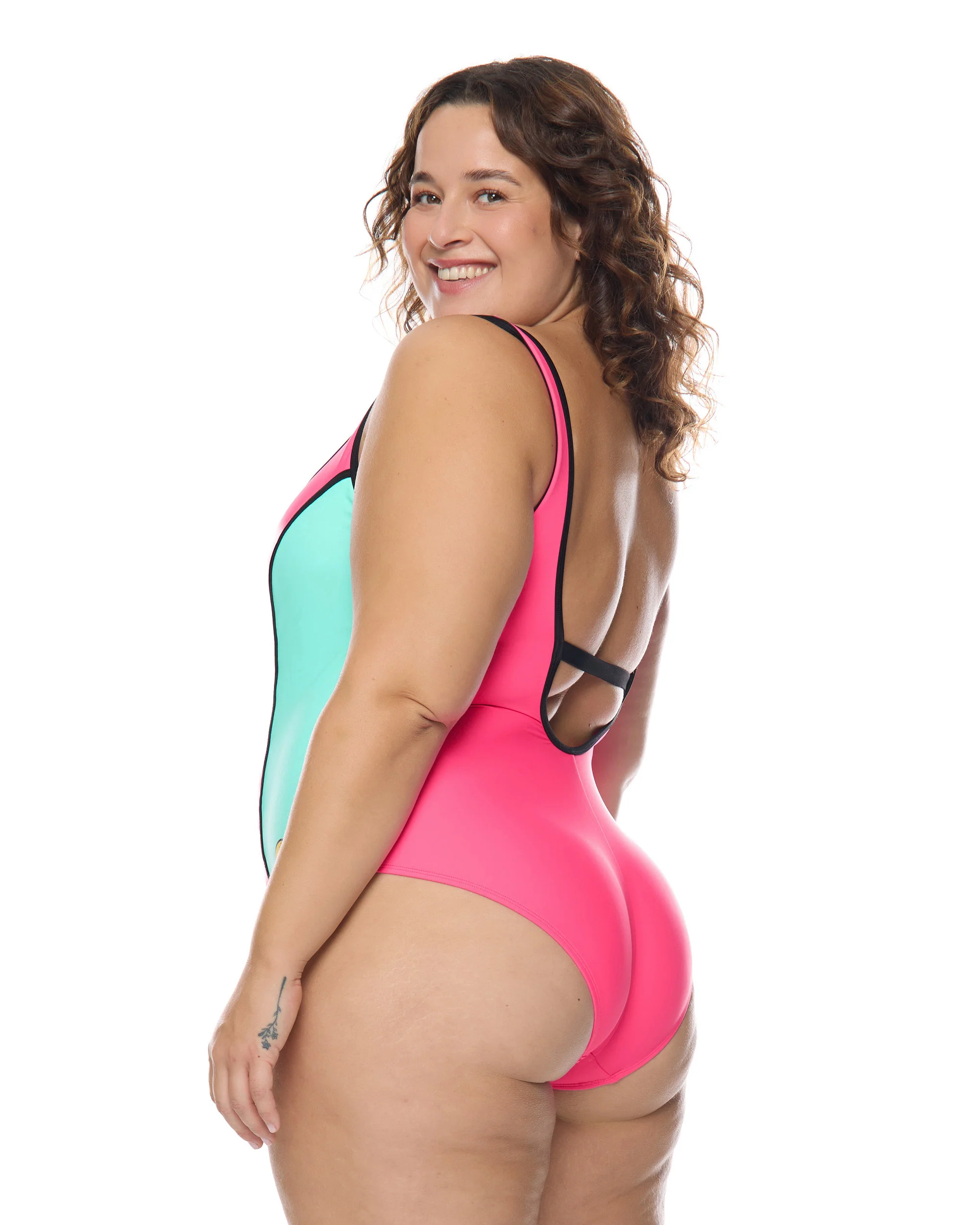 Groove Time After Time Plus Size One-Piece Swimsuit - Groove / Bubble Gum - Image 4