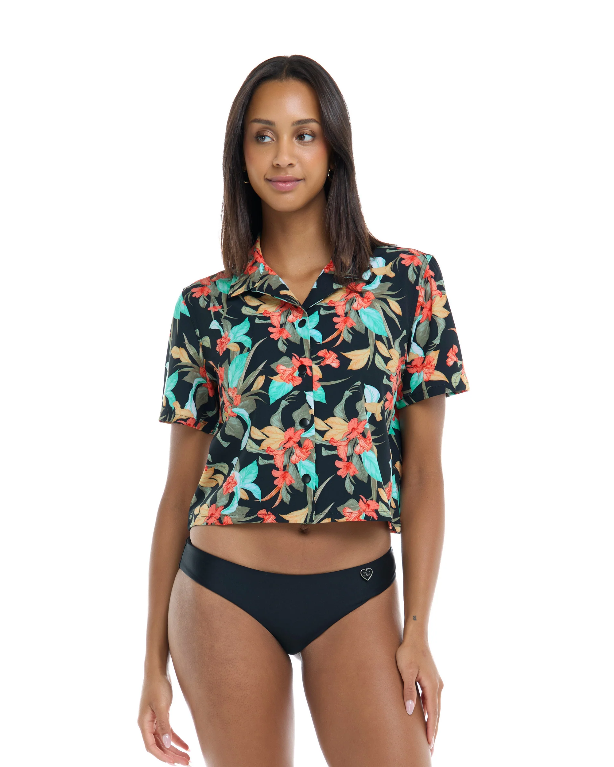 Lalancha Short Sleeve Surf Shirt - Black/Hamoa Prt