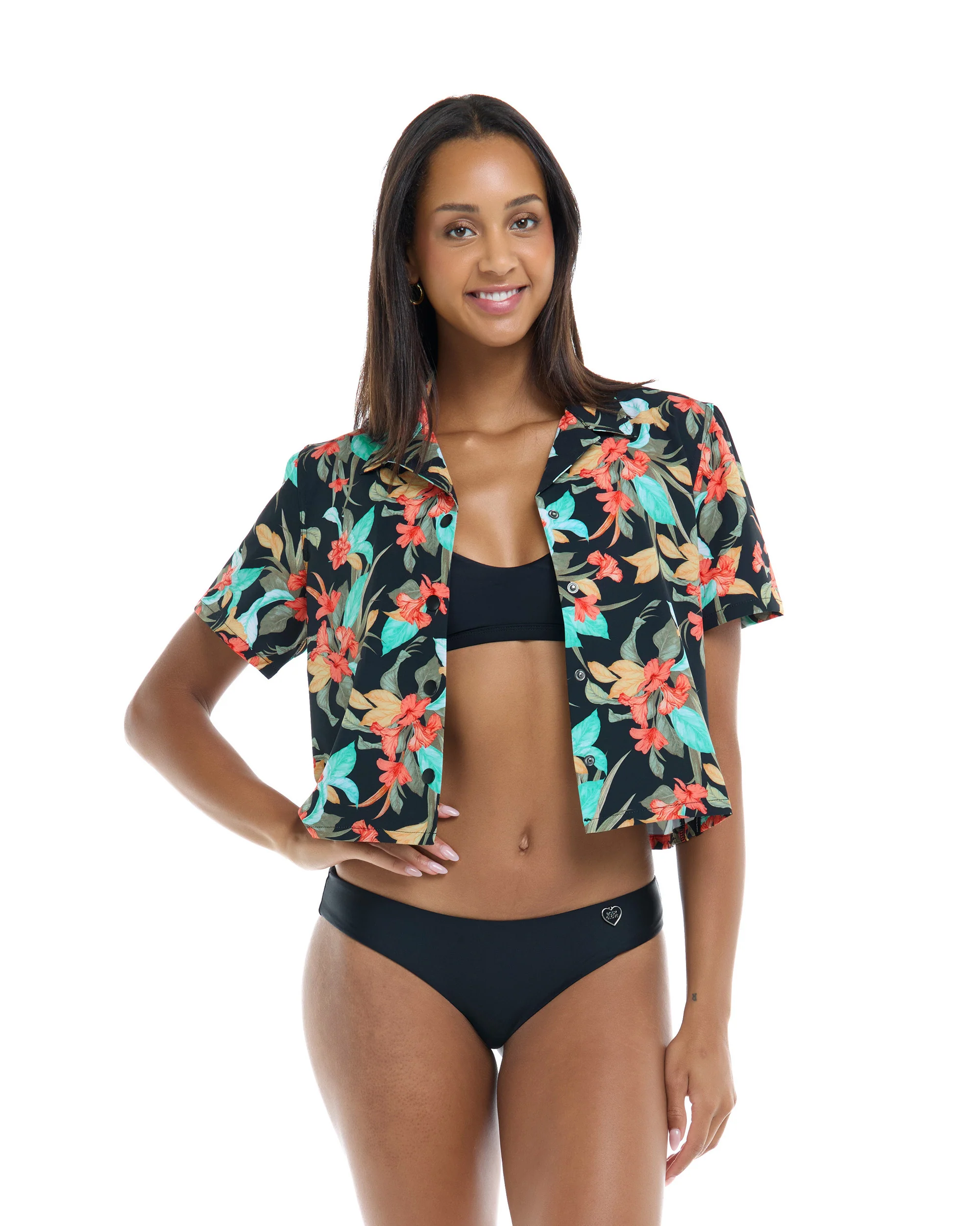 Lalancha Short Sleeve Surf Shirt - Black/Hamoa Prt - Image 3
