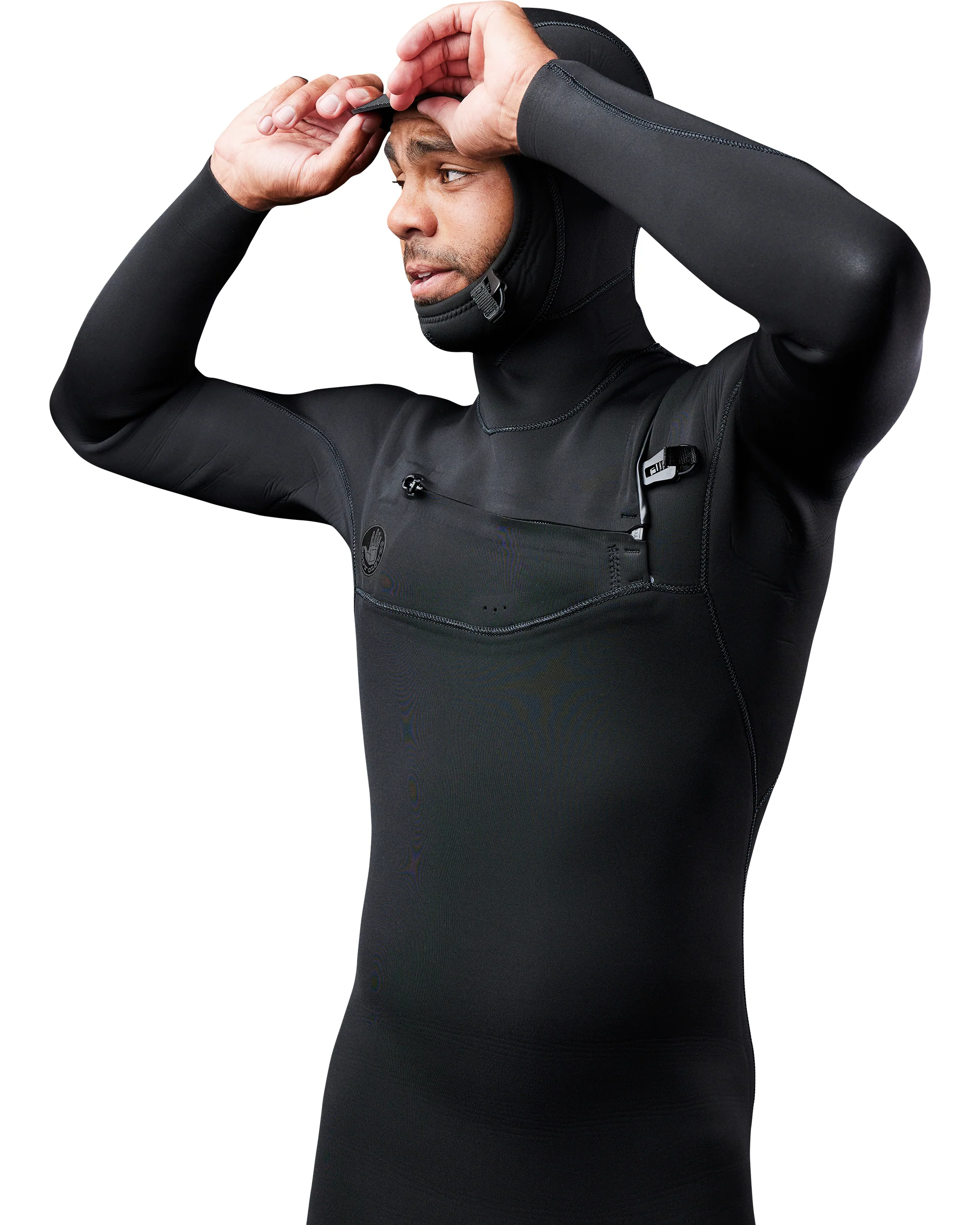 Men's Gold Cell Hooded Chest Zip 4/3mm Fullsuit - Black - Image 4